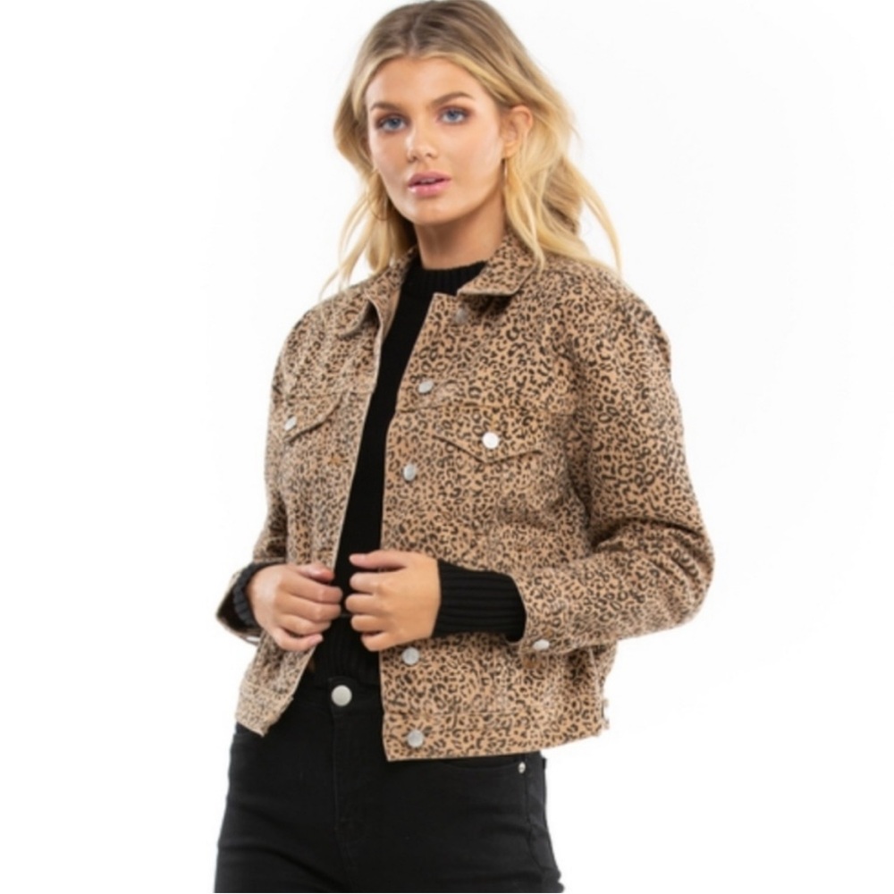Brunette the label Leopard Print Jean Jacket - Size M/L